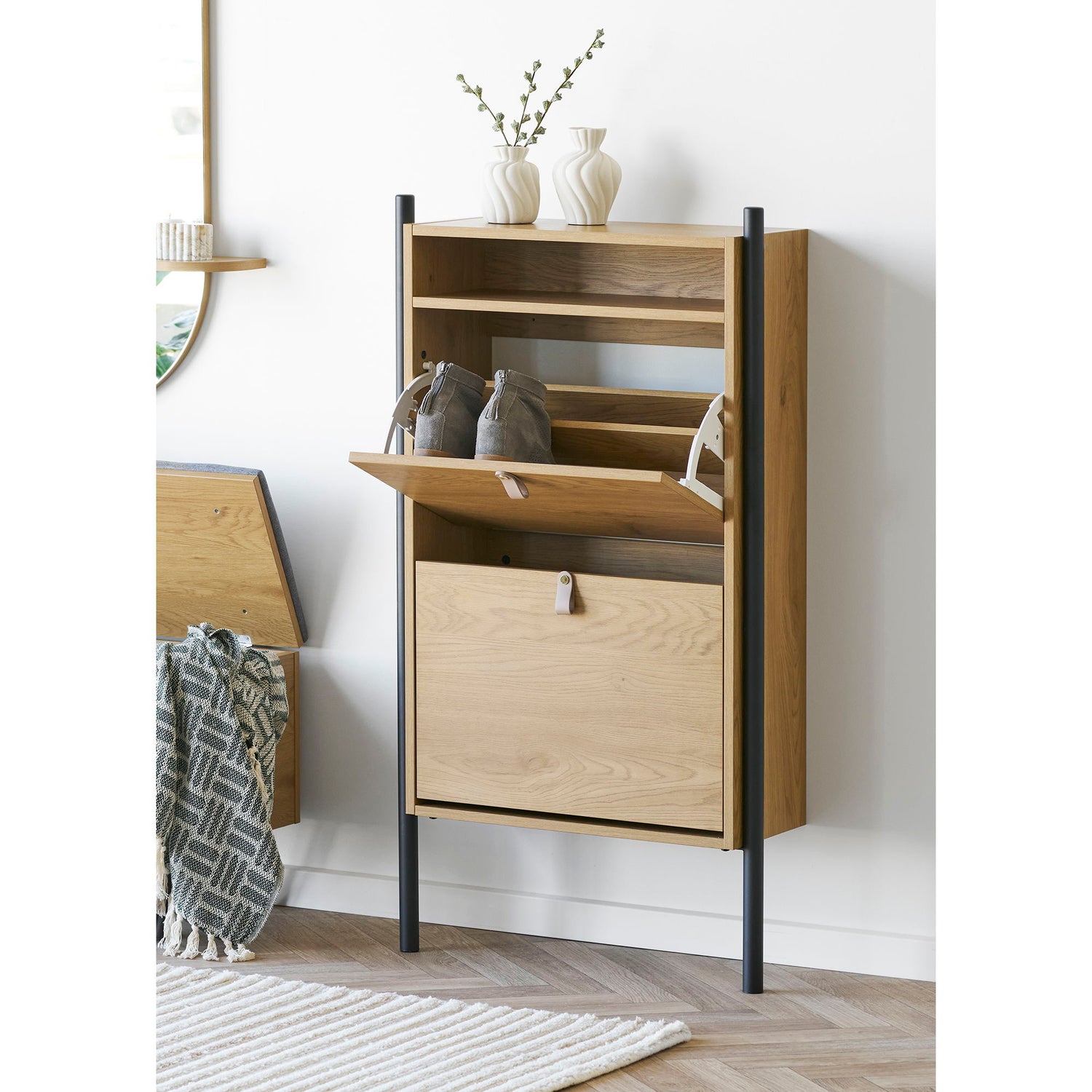 Barco Skoskab - Skoskab, egetræslook 62x26x118 cm