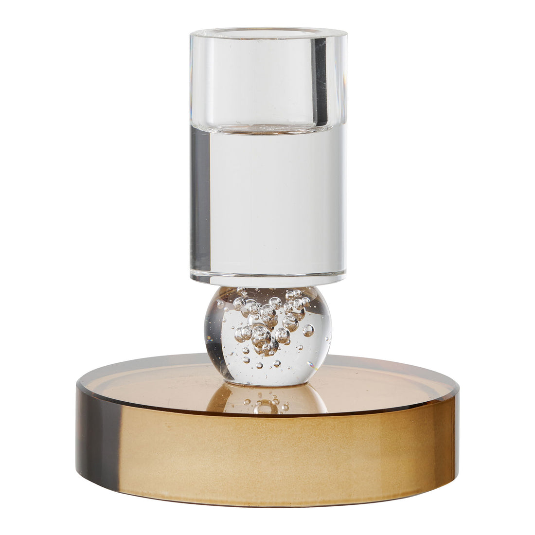 Lysestage - Lysestage, glas, brun/hvid ø8,5x10 cm