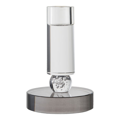 Lysestage - Lysestage, glas, grå/hvid  ø9x13 cm