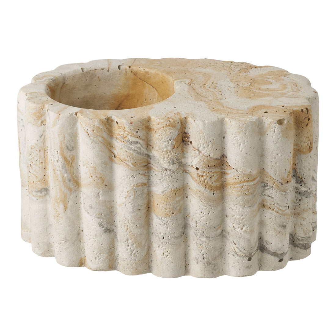 Fyrfadsstage - Fyrfadsstage, cement, brun/beige ø10,5x6 cm