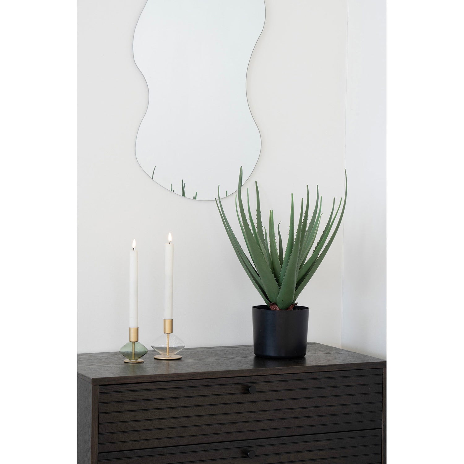 Lysestage, glas/metal, klar/grøn&lt;br&gt;sæt af 2