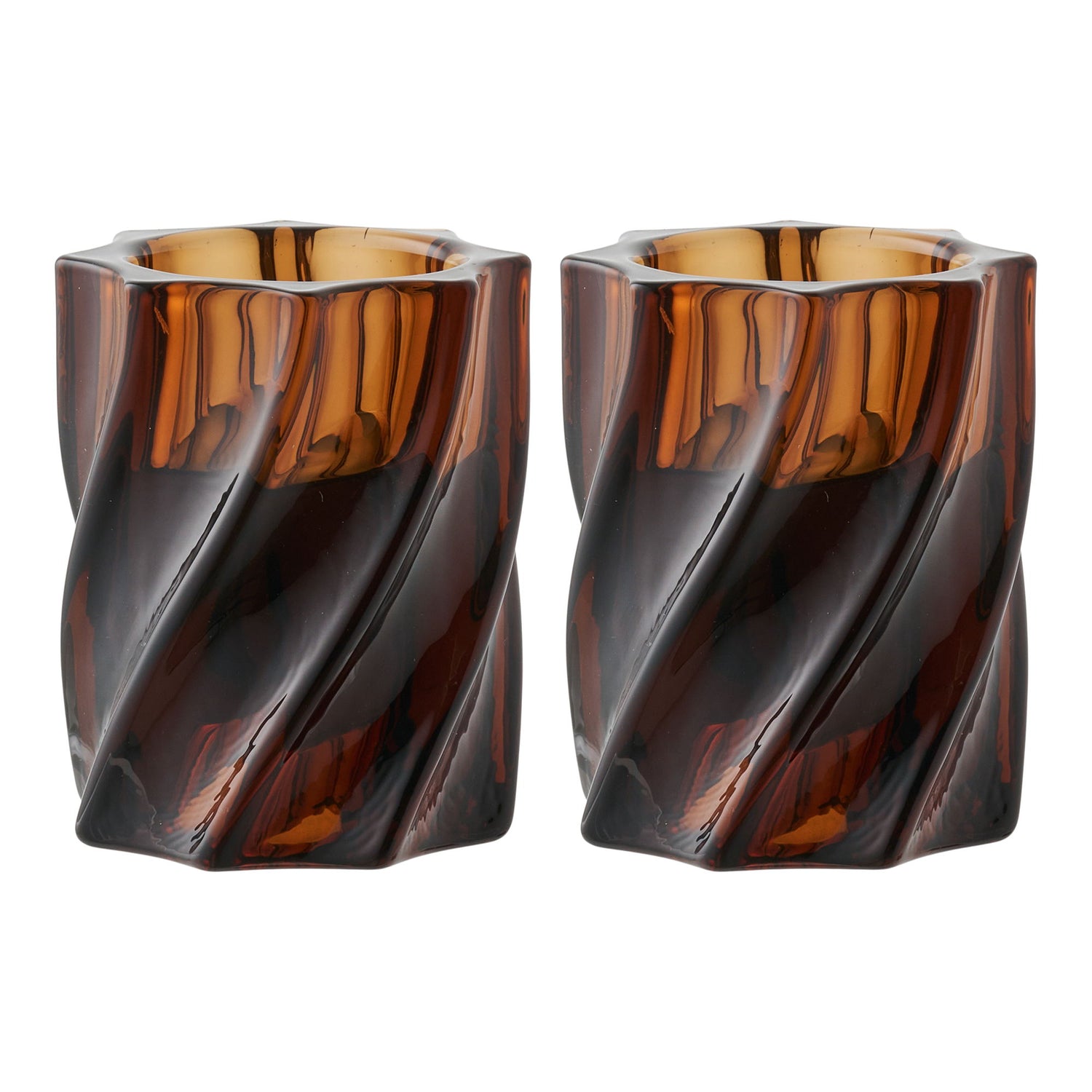 Lysestage - Lysestage, glas, smoked brun sæt af 2