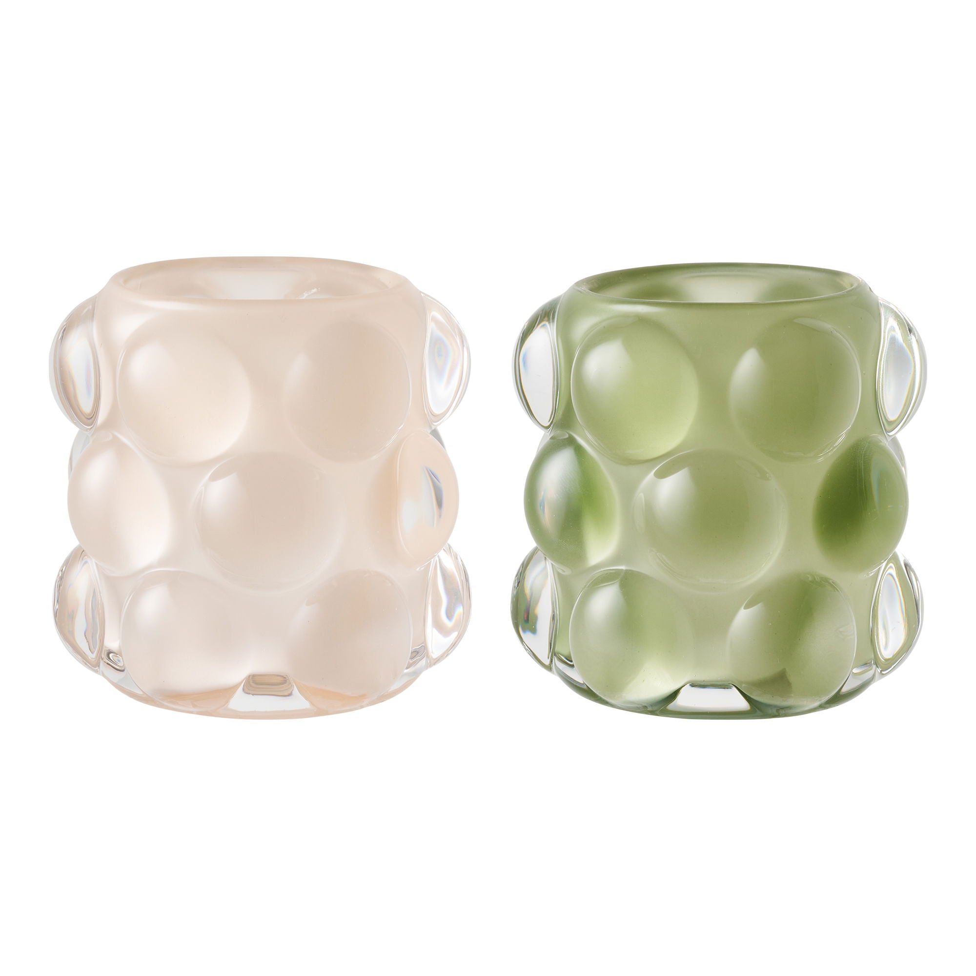 Lysestage - Lysestage, glas, beige/grøn sæt af 2
