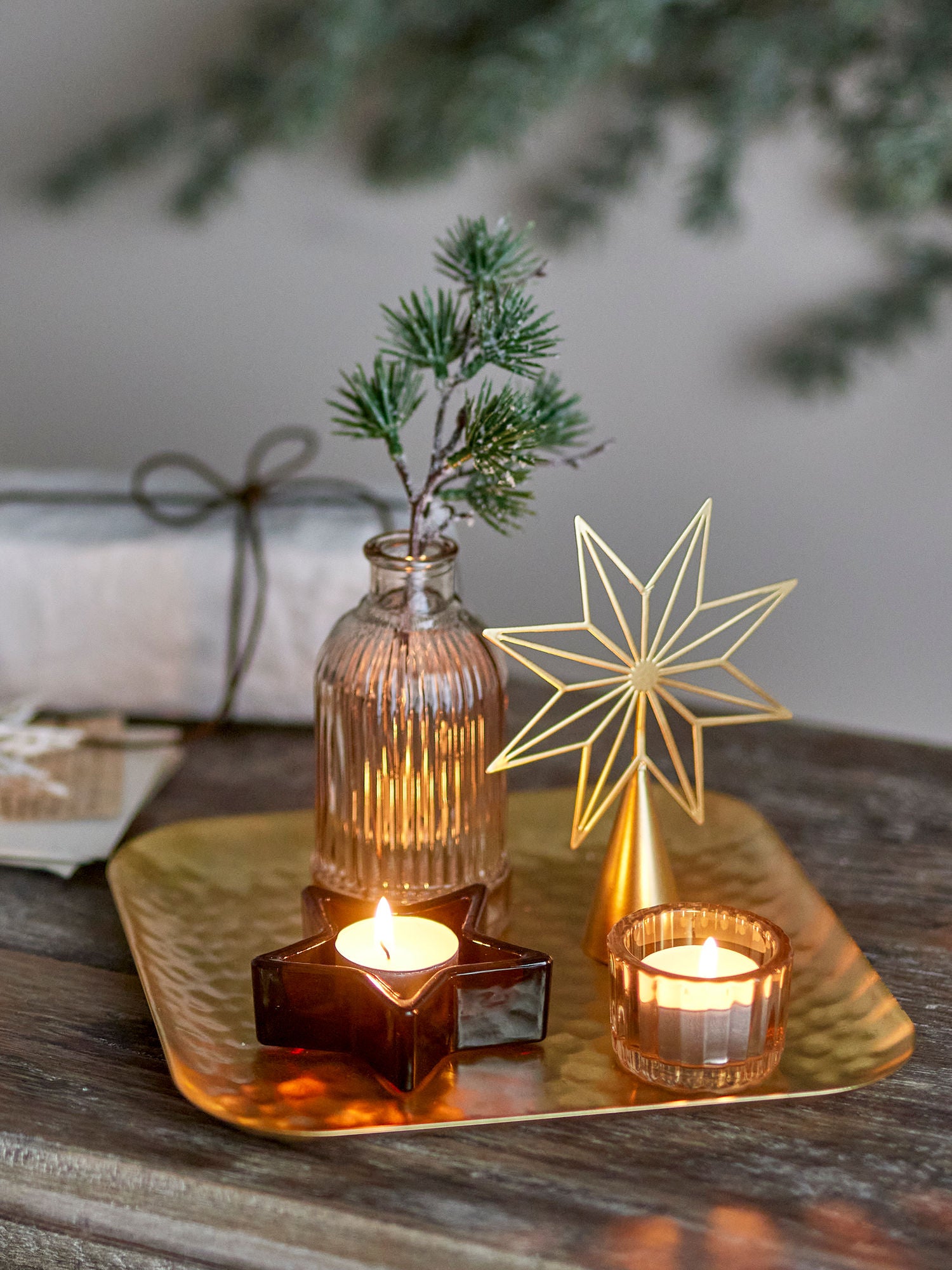 Bloomingville Sanga Bakke m/fyrfadsstage, Guld, Glas