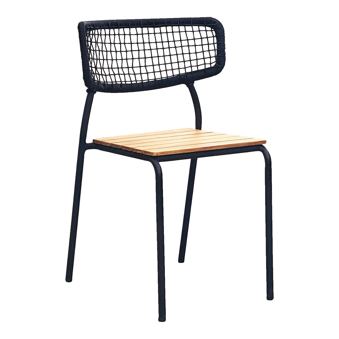 Spisebordsstol, teak, sort reb, sorte ben