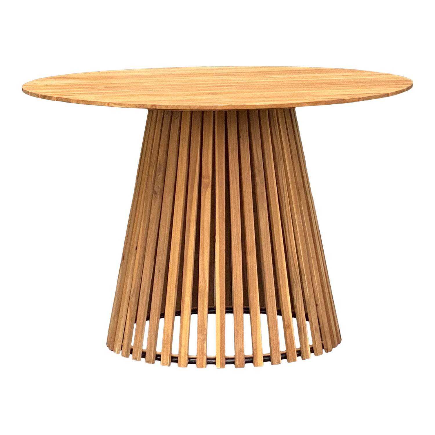 Spisebord, teak bordplade, teak base, natur ø130x74 cm