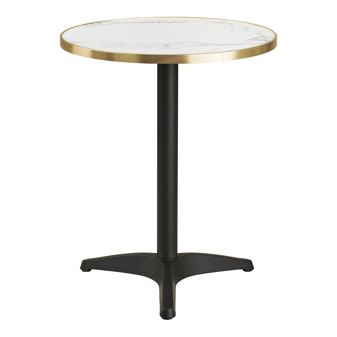 Cafébord - Cafébord, marmor look bordplade, hvid med guldkant, sorte ben, aluminium ø60x73 cm