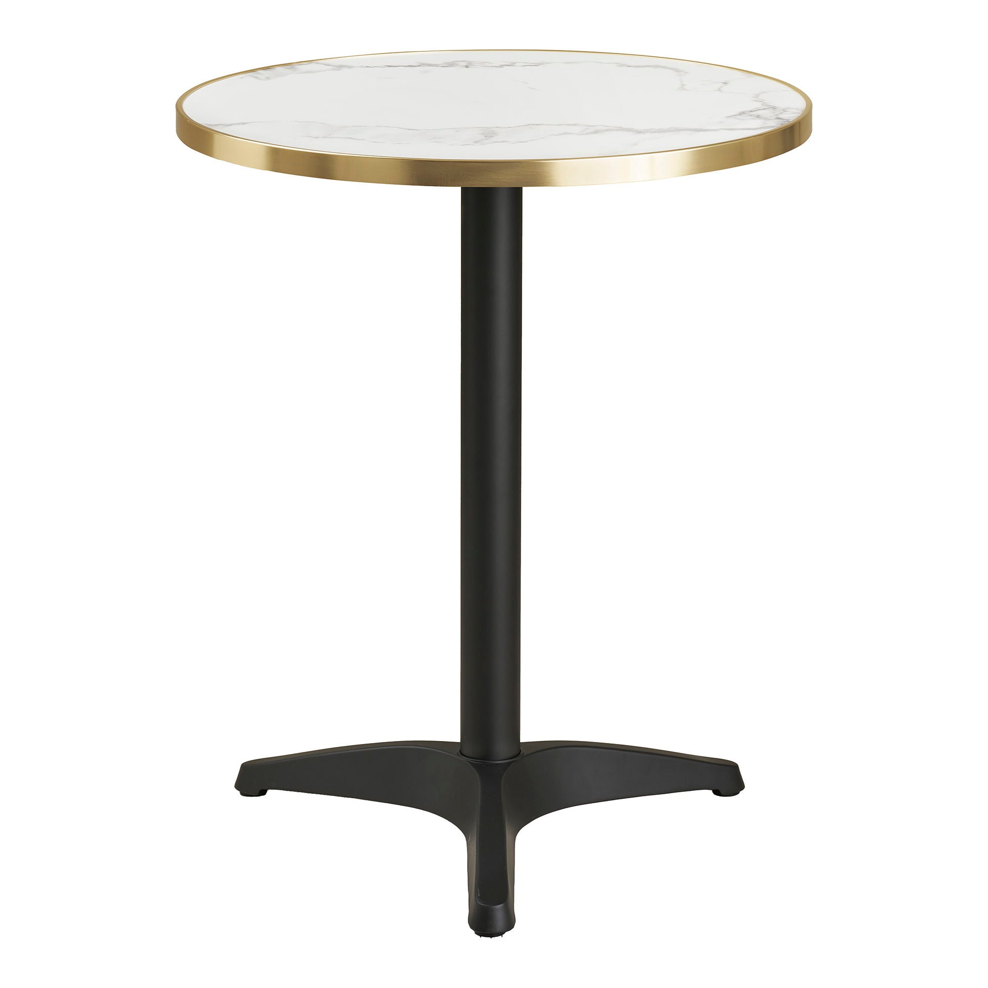 Cafébord - Cafébord, marmor look bordplade, hvid med guldkant, sorte ben, aluminium ø60x73 cm