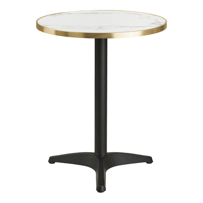 Cafébord - Cafébord, marmor look bordplade, hvid med guldkant, sorte ben, aluminium ø60x73 cm