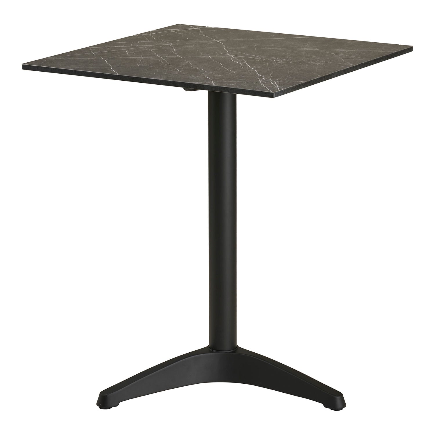 Cafébord - Cafébord, marmor look bordplade, mørkegrå, sorte ben, aluminium 60x60x73 cm