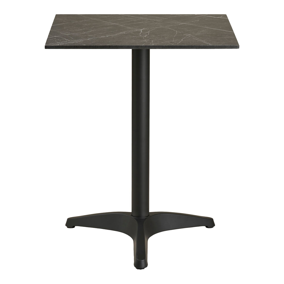 Cafébord - Cafébord, marmor look bordplade, mørkegrå, sorte ben, aluminium 60x60x73 cm
