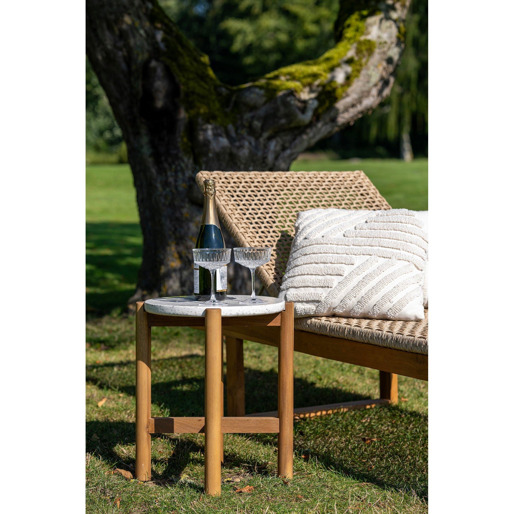 Sidebord, acacie/terazzo, natur&lt;br&gt;ø37x46 cm
