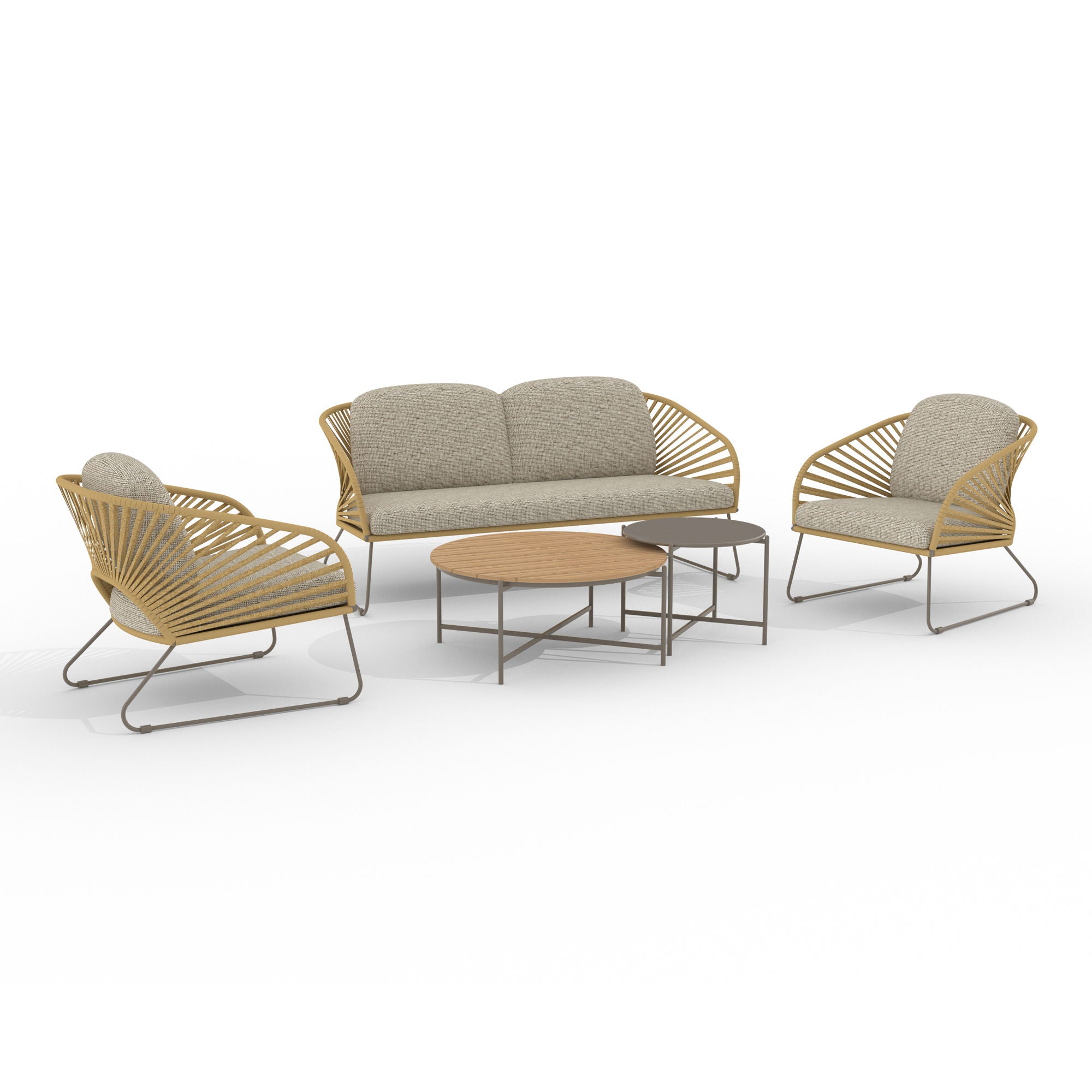 Loungesæt, stål, beige, sand, inkl. hynder