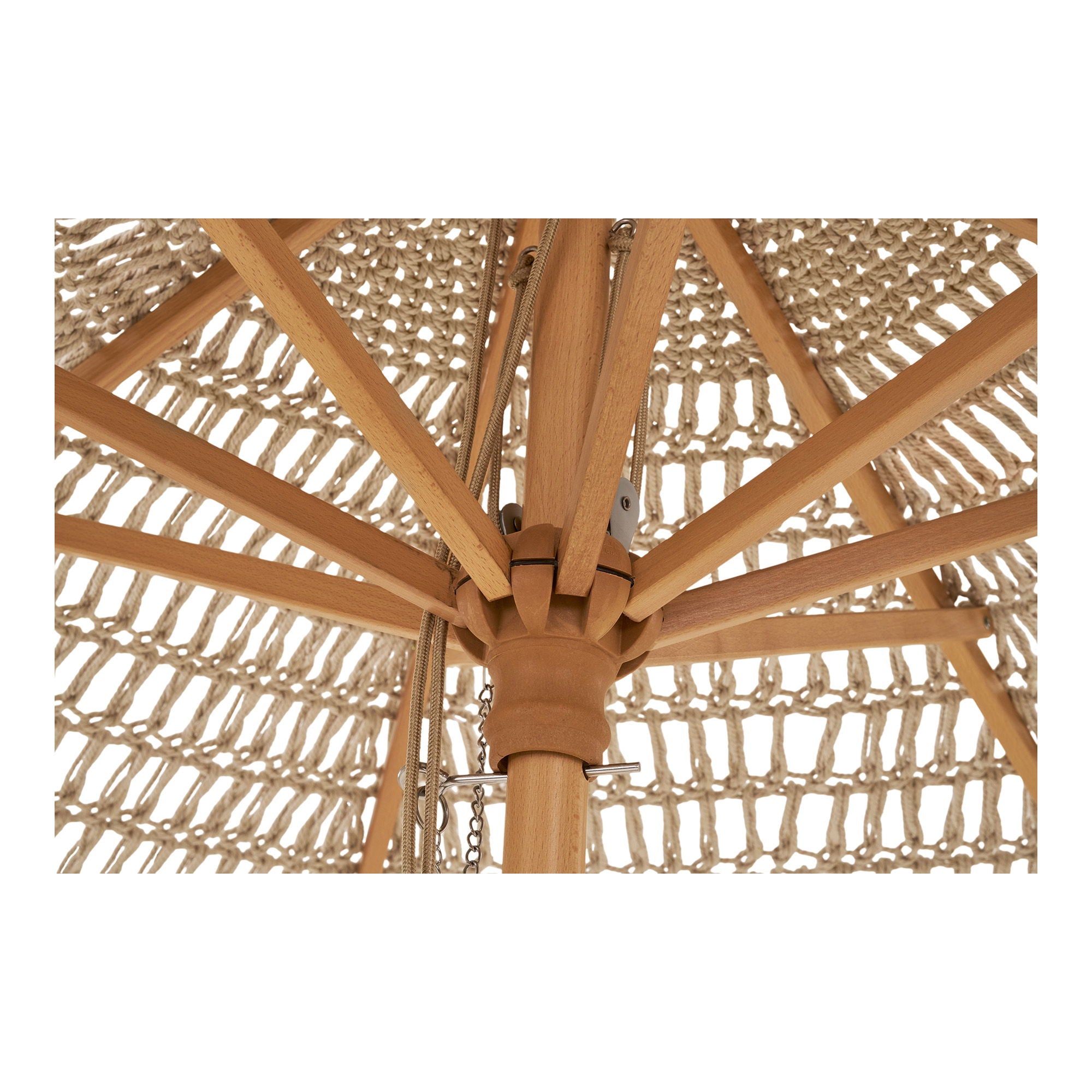 Parasol, bomuld, træstok, beige<br>ø250 cm