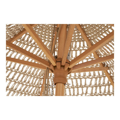 Parasol, bomuld, træstok, beige<br>ø250 cm