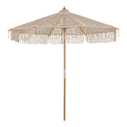 Parasol, bomuld, træstok, beige<br>ø250 cm