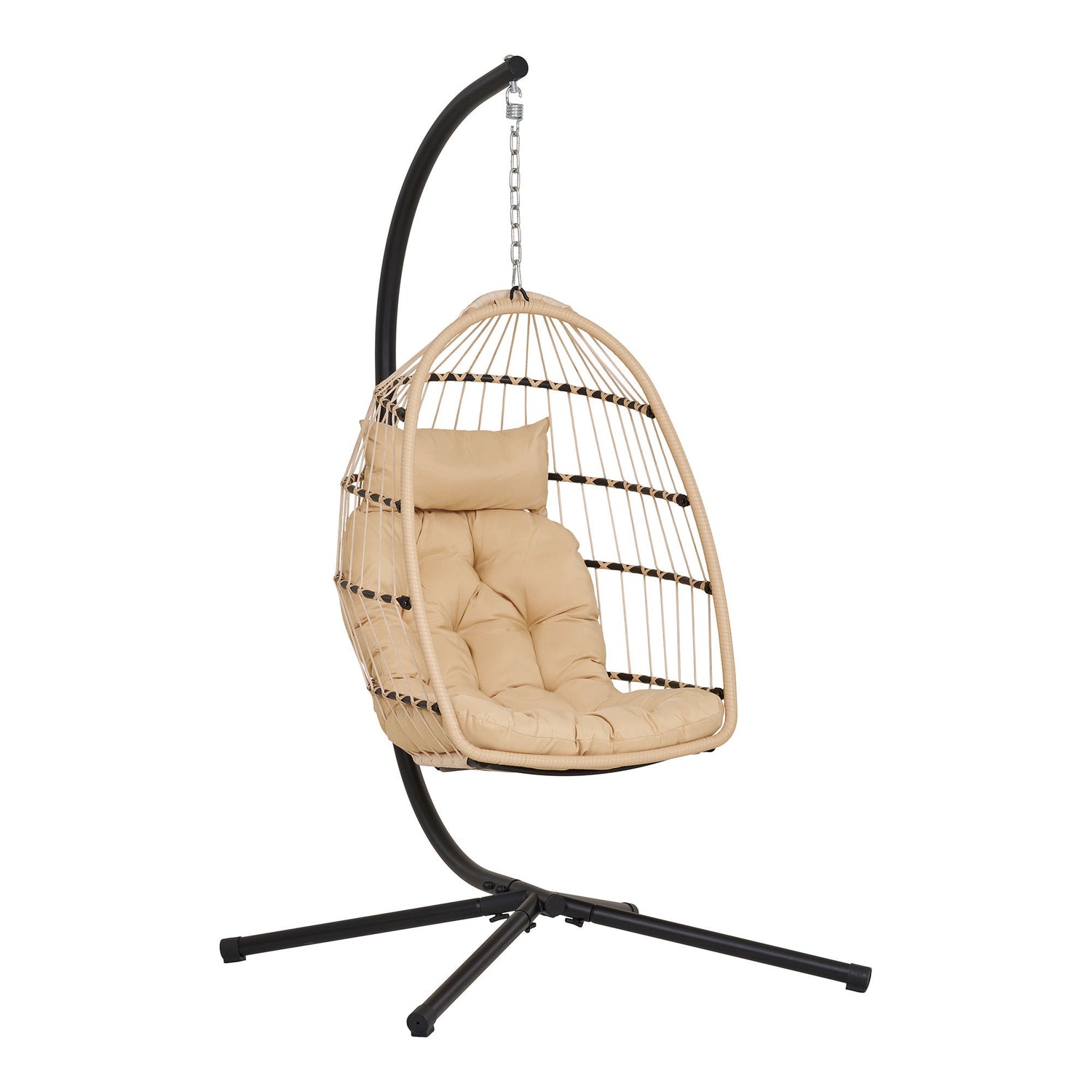Hængestol, stål stativ, foldbar sæde, incl.hynder, natur/sort 195x117x107 cm