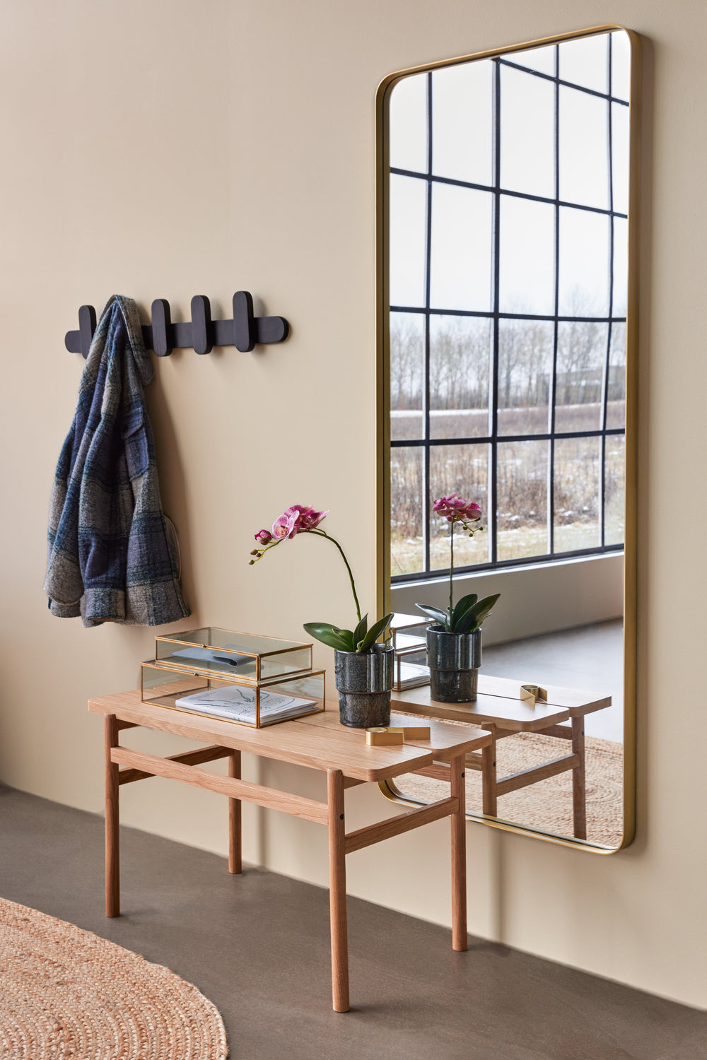 Retro Vægspejl Large Messingfarve - 60x4xh152cm