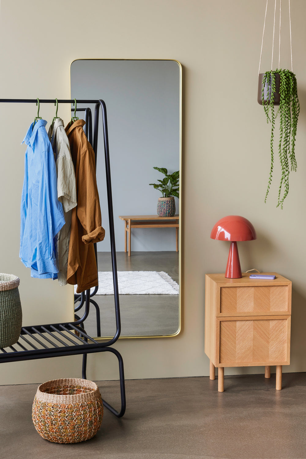 Retro Vægspejl Large Messingfarve - 60x4xh152cm