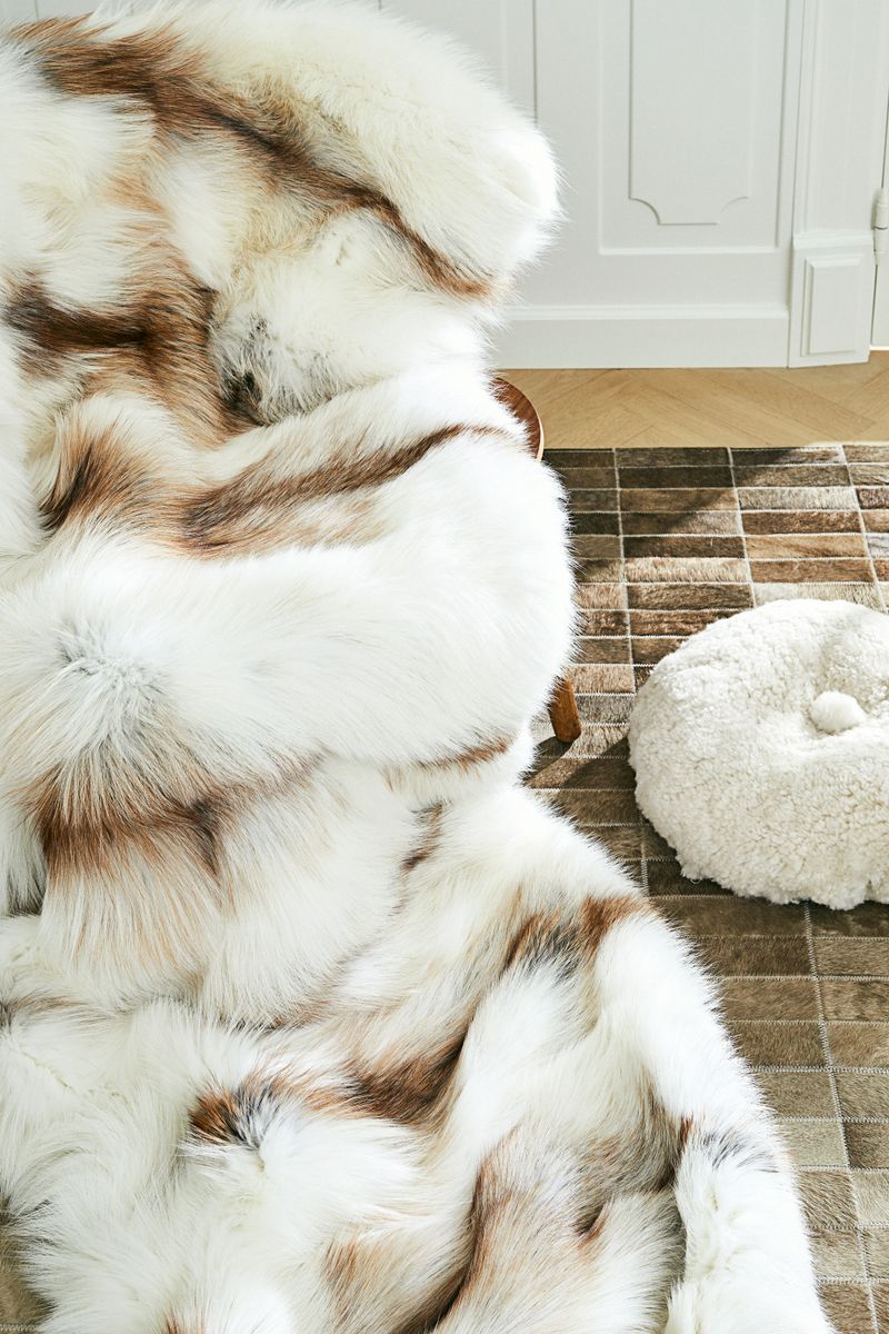 Premium tæppe af ræv | Bagside af kashmir | Light Gold | 150x150 cm