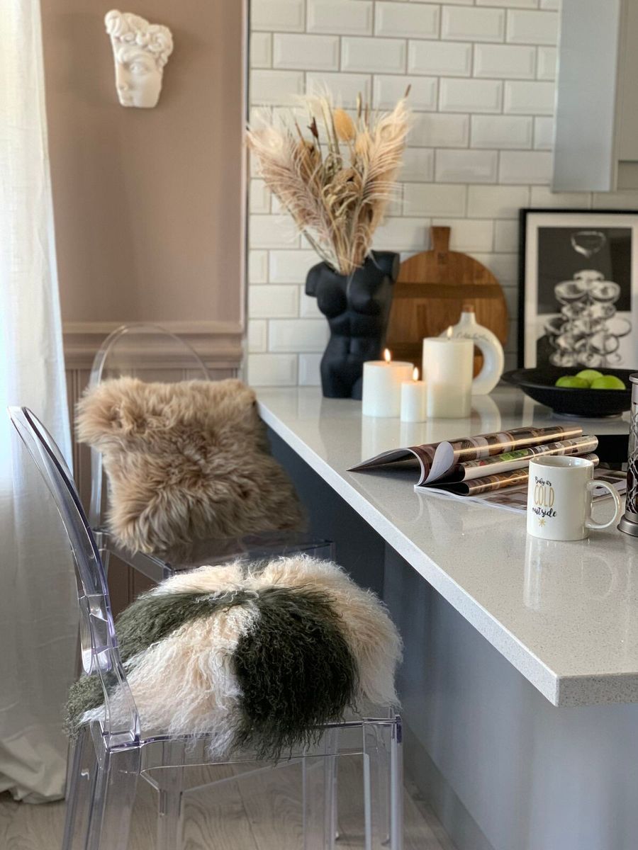 Lammeskindspude | Krøllet | Tibet | Ø45 cm, Ø62 cm &amp; Ø38 cm