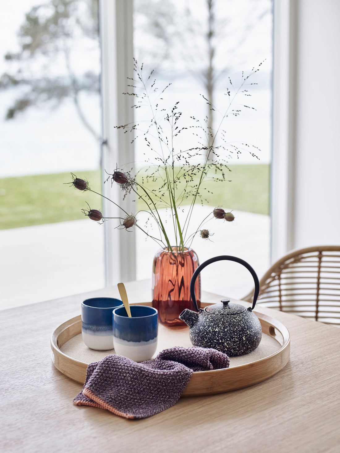 Hübsch Canvas Bakker Rund Natur (sæt af 2)