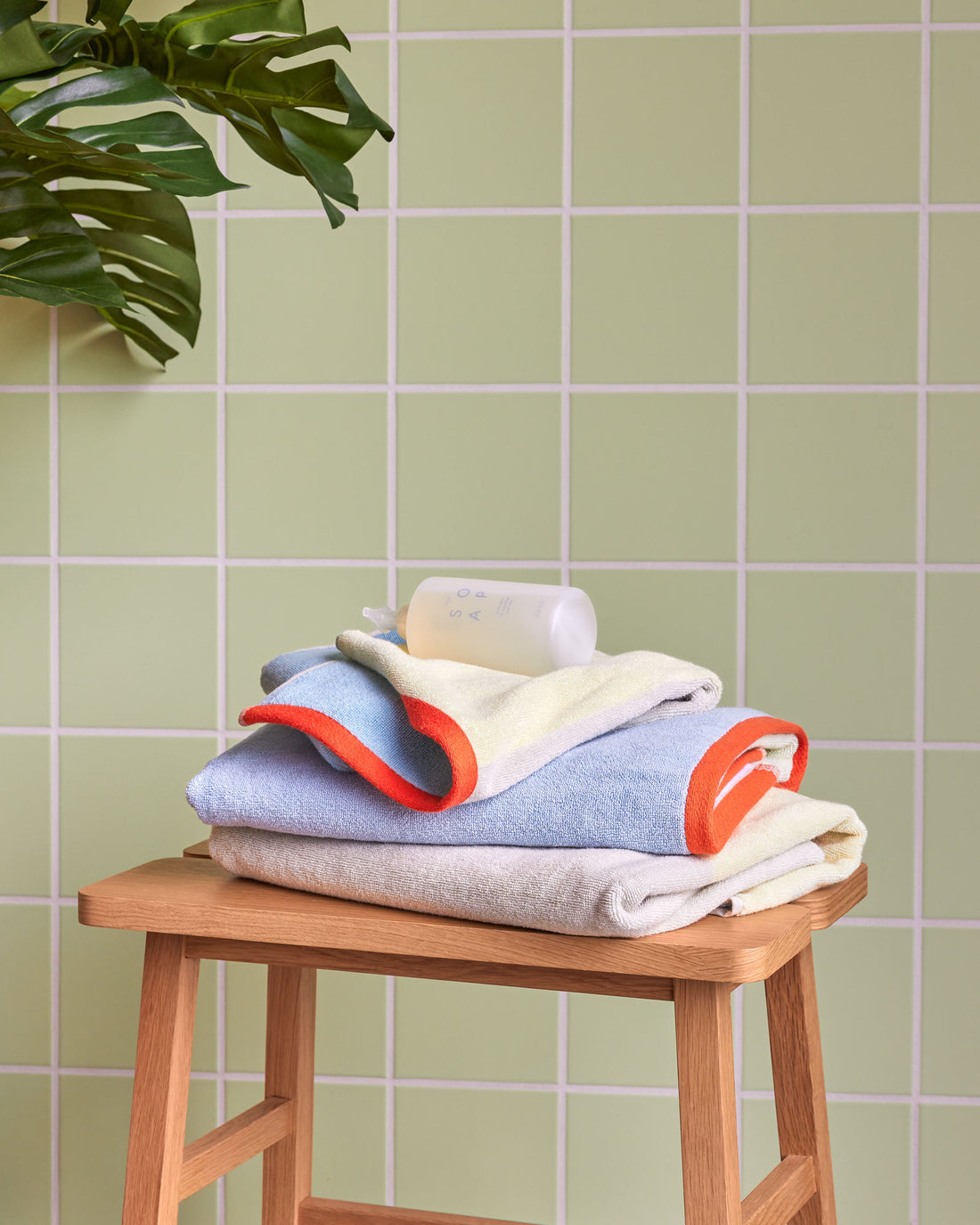 Hübsch Block Håndklæde Small Lyseblå/ Flerfarvet