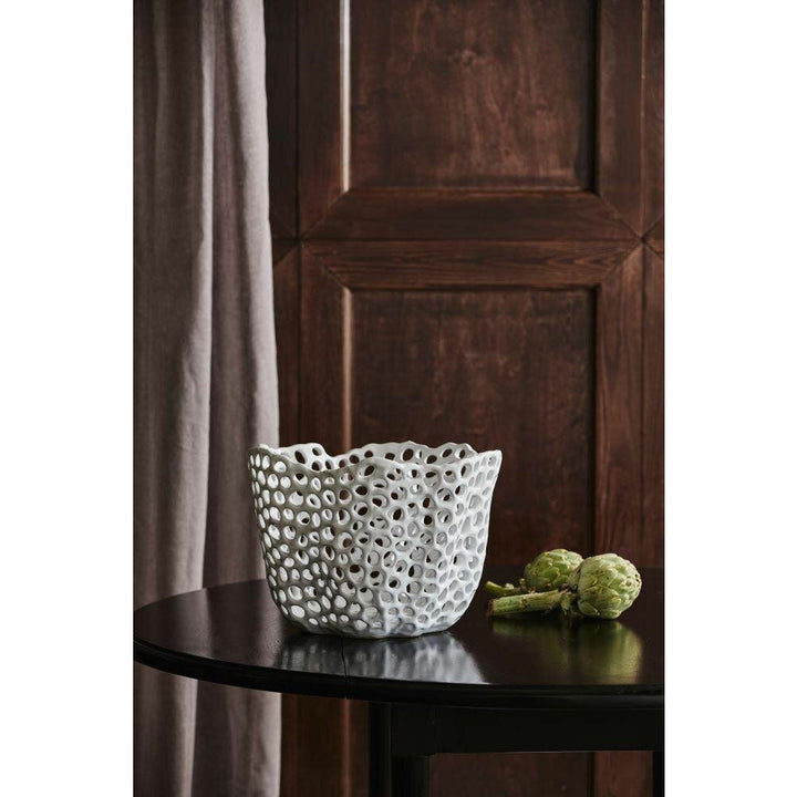 Nordal TOBAGO dekorationsskål/frugtskål i keramik - ø34 cm - hvid