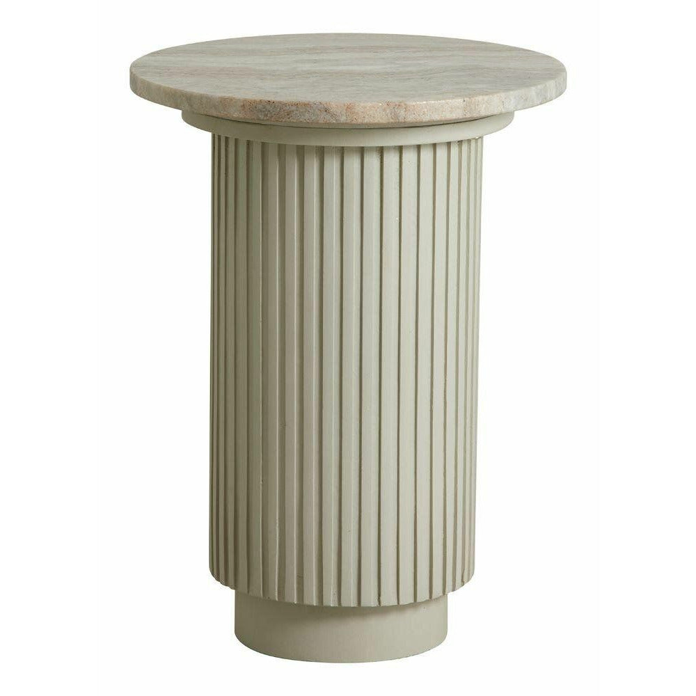 ERIE rundt sidebord i træ og marmor - ø40 cm - råhvid, brun, beige