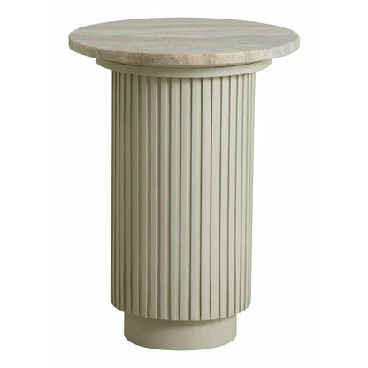 ERIE rundt sidebord i træ og marmor - ø40 cm - råhvid, brun, beige