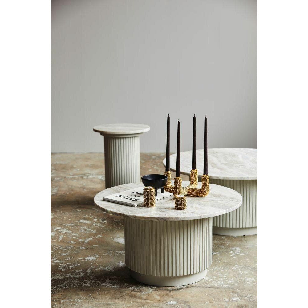 ERIE rundt sofabord i træ og marmor - ø90 cm - råhvid, brun, beige