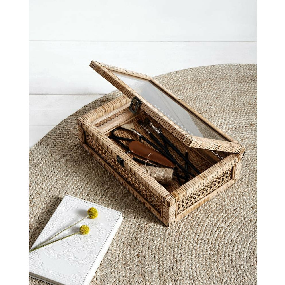 Nordal Opbevaringsboks i rattan m/glaslåg - 24x37 cm - natur