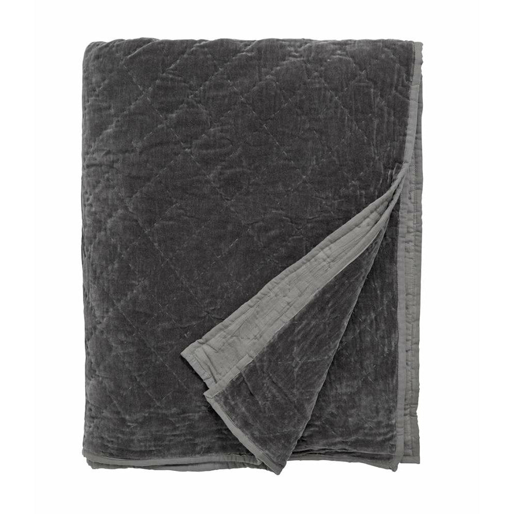 Nordal Quiltet sengetæppe i velour - 220x270 cm - mørkegrå