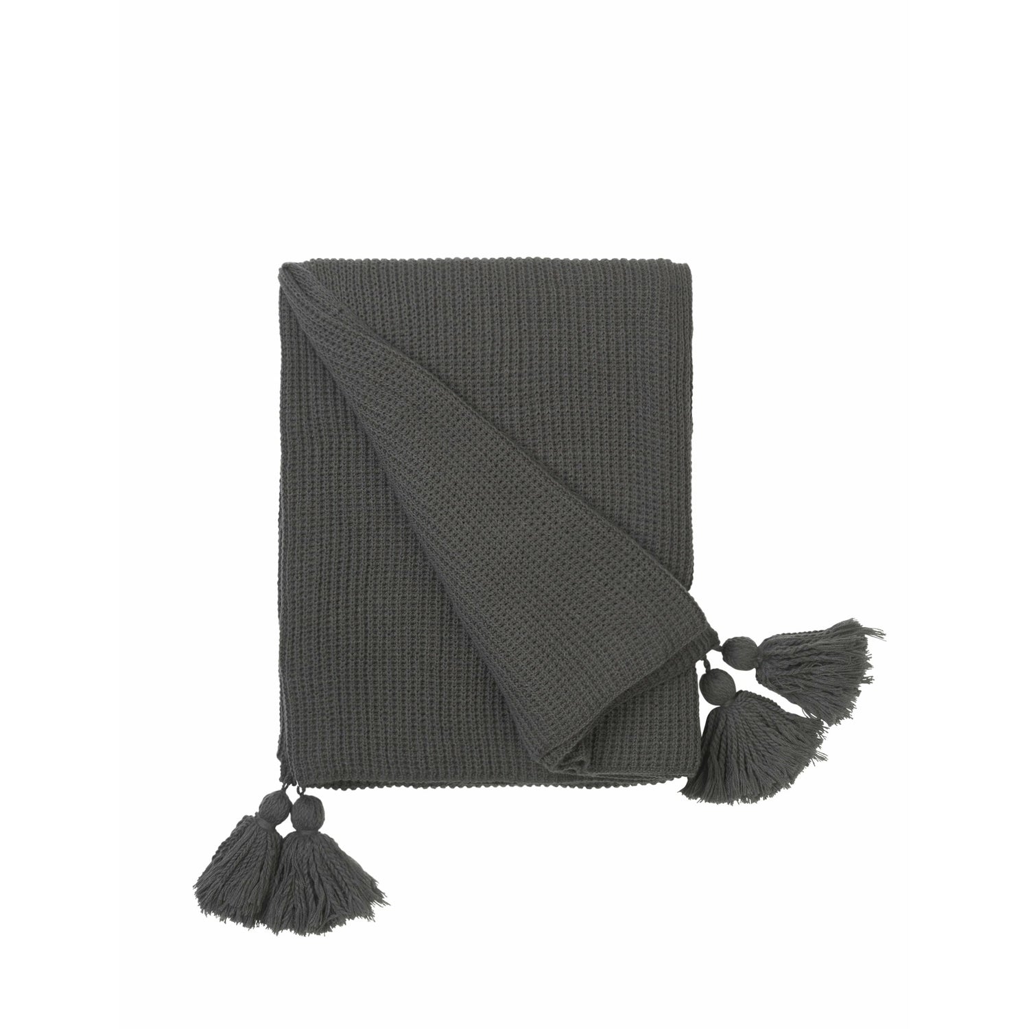 Cozy Living Throw - Cotton - Knitted w. tassel - STEEL
