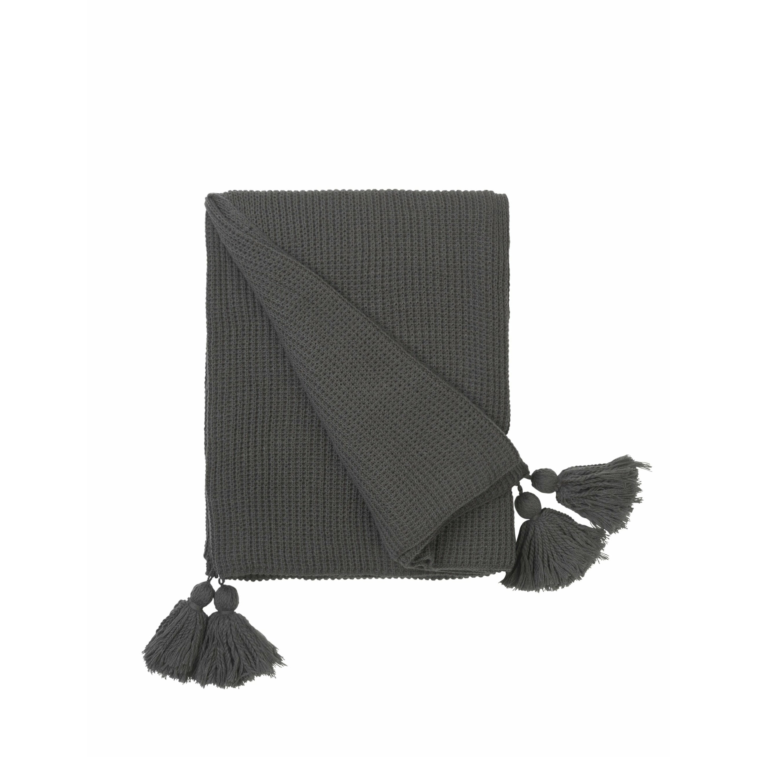 Cozy Living Throw - Cotton - Knitted w. tassel - STEEL