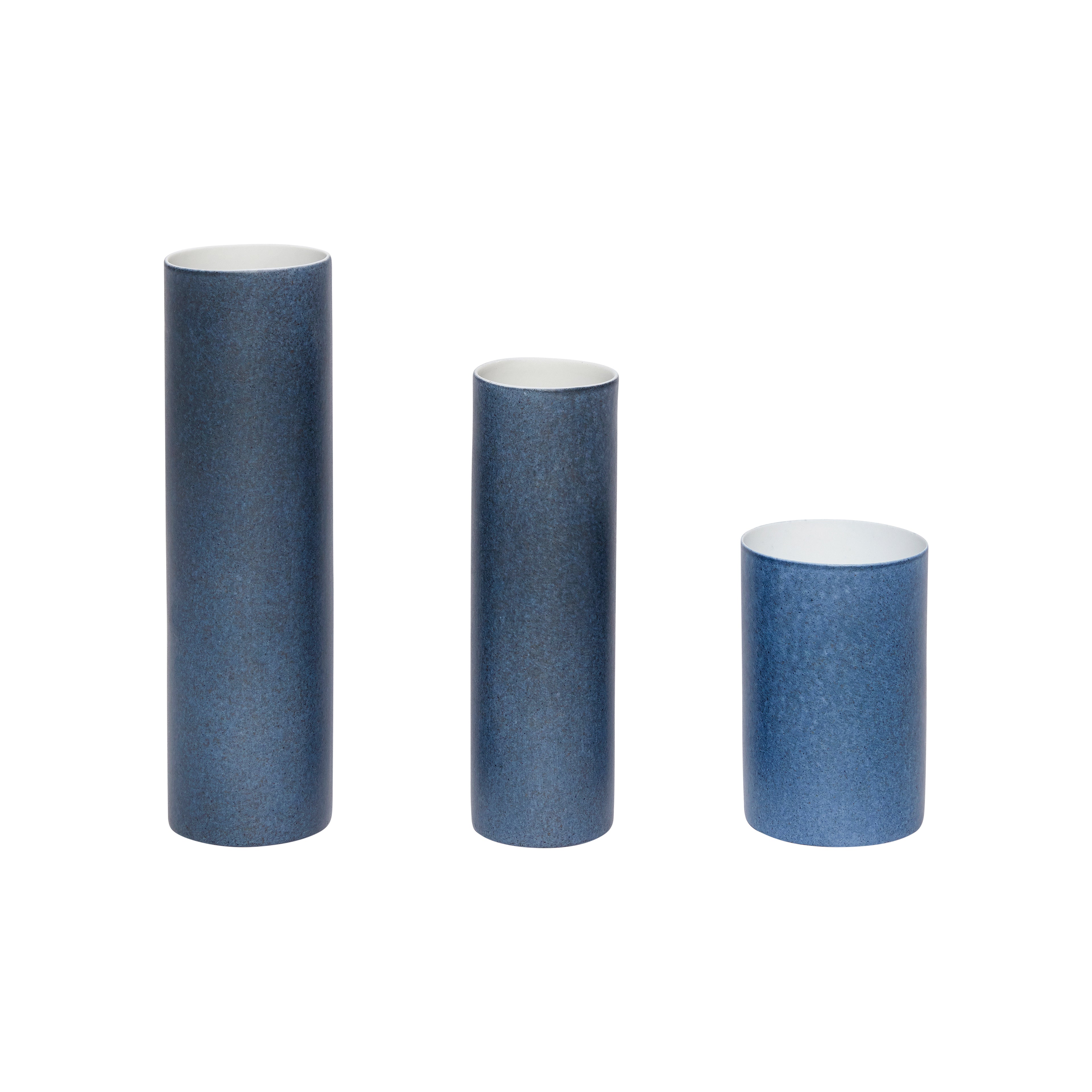 Hübsch Vase, porcelæn, blå, s/3 - ø7xh10, ø6xh16, ø6xh20cm - DesignGaragen.dk.