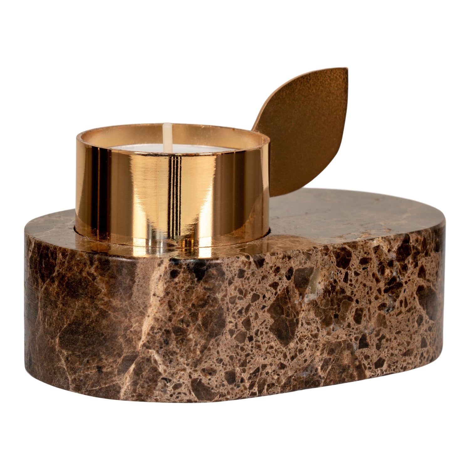 Fyrfadsstage - Fyrfadsstage i marmor, brun, messing holder, 10x7x5,5 cm
