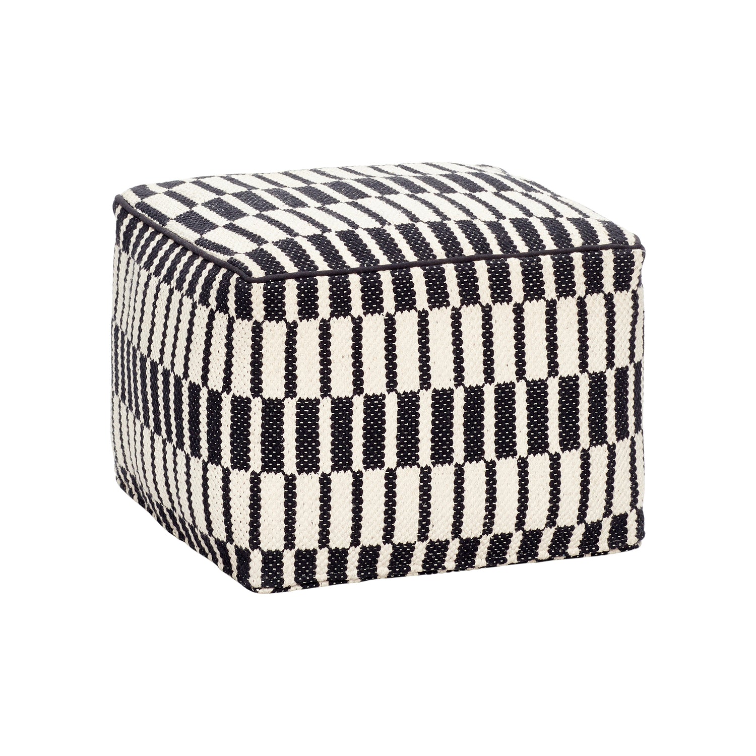Hübsch puf m. mønster – sort/hvid bomuld 45x45xh35 cm - Hübsch - DesignGaragen.dk