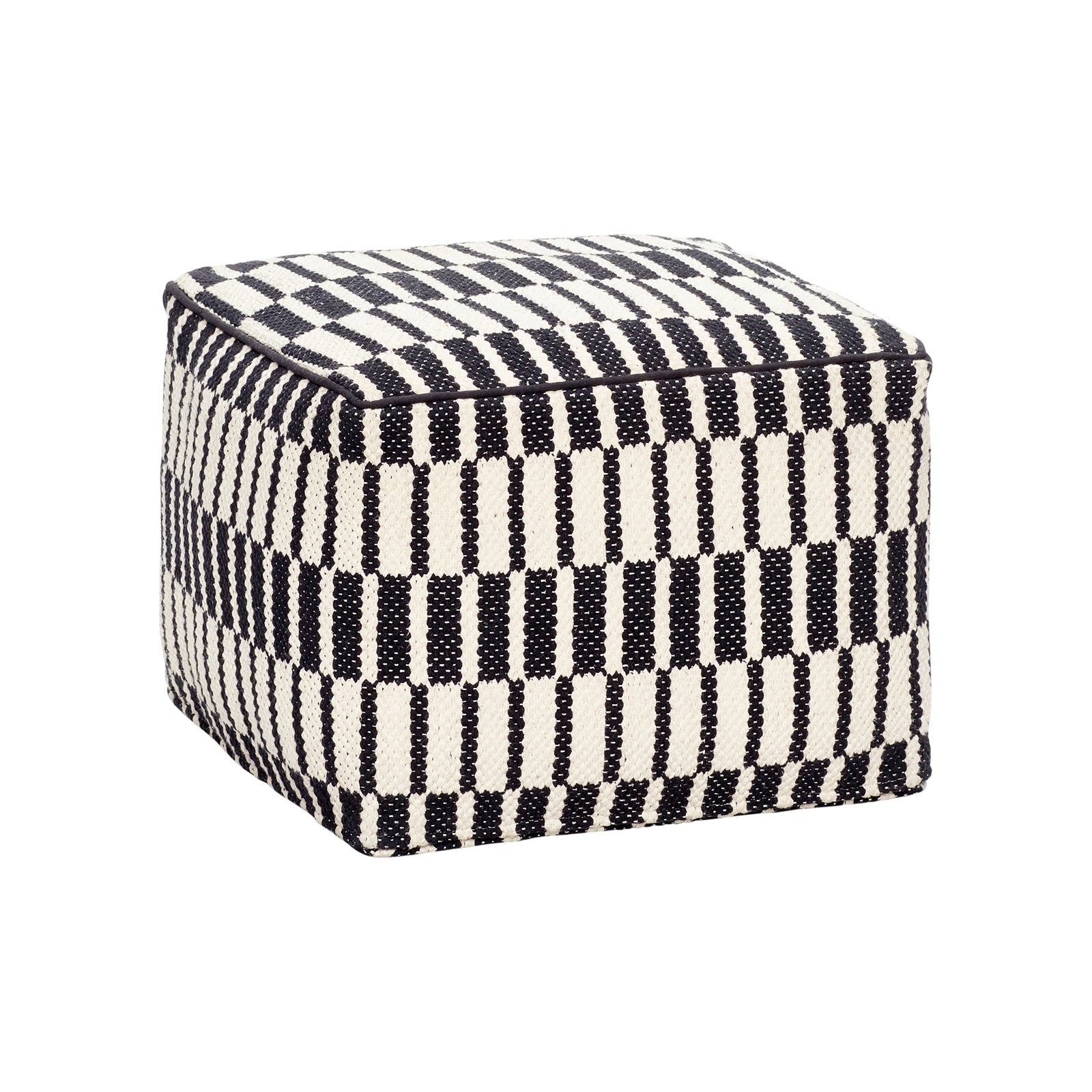 Hübsch puf m. mønster – sort/hvid bomuld 45x45xh35 cm - Hübsch - DesignGaragen.dk