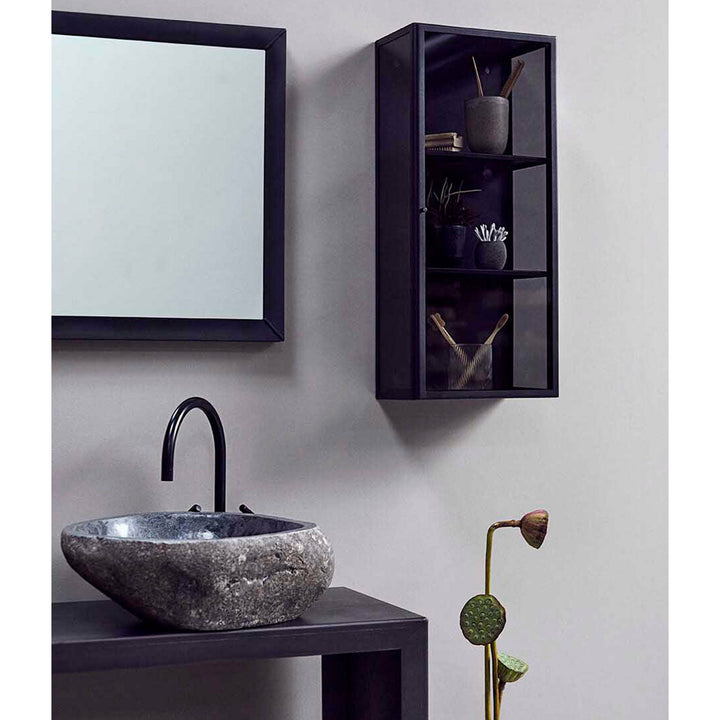 Muubs Skab Atlanta S - Sort m/grå glas - Jern og hærdet glas - W: 30 H: 70 D: 20 cm - DesignGaragen.dk.