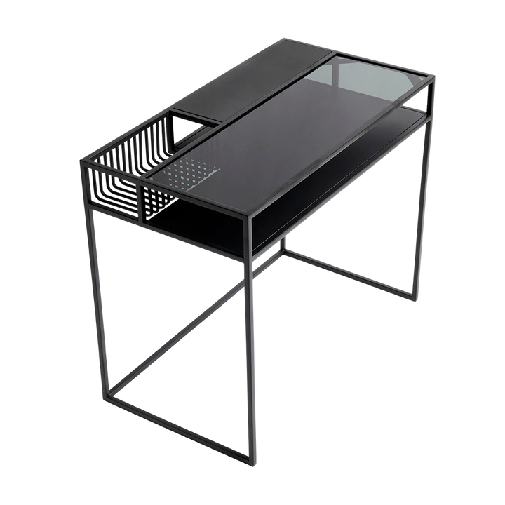 Muubs Skrivebord Denver - Sort m/sort glas - Jern og hærdet glas - W: 90 H: 74 D: 50 cm - DesignGaragen.dk.