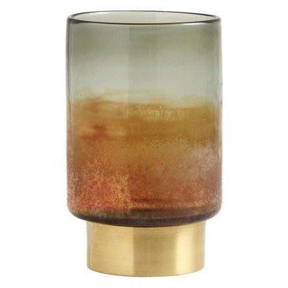 Lysestage i glas og messing - H20 cm - multi farvet fra Nordal