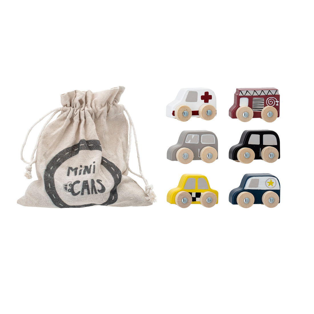 Avin Legetøjsbil, Grå, MDF - L6xH4xB4 cm, Set of 6 - BLOOMINGVILLE MINI - DesignGaragen.dk
