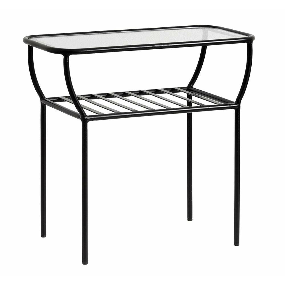 Nordal CHIC sidebord / sengebord i jern med glas - 50x25 cm - sort