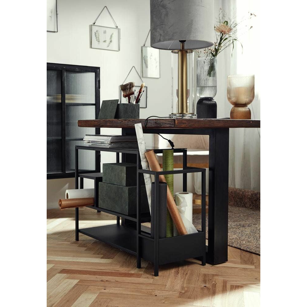 Nordal Skoreol i jern med glasbordplade - 59x85 cm - sort - Nordal - DesignGaragen.dk