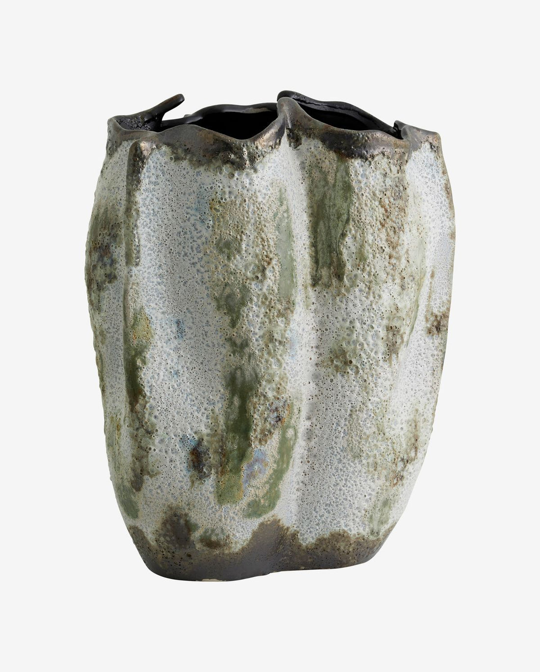 HENRY vase i keramik h35 cm - brun/hvid/grøn