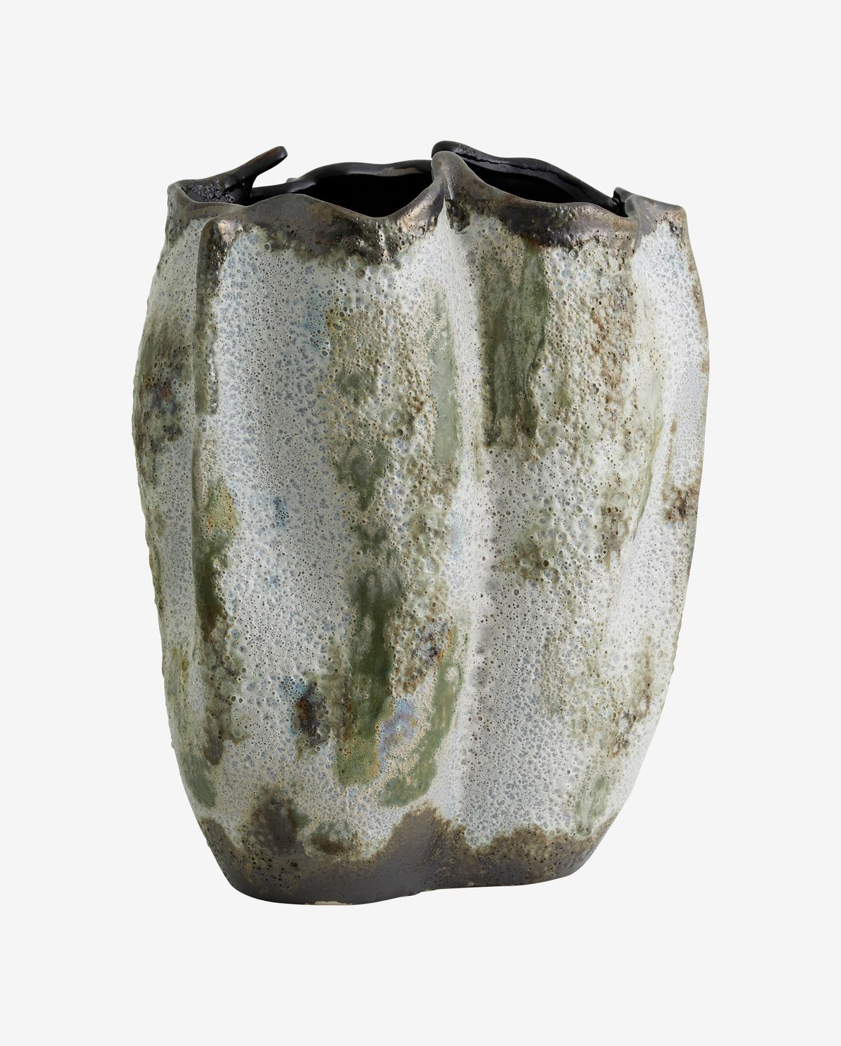 HENRY vase i keramik h35 cm - brun/hvid/grøn