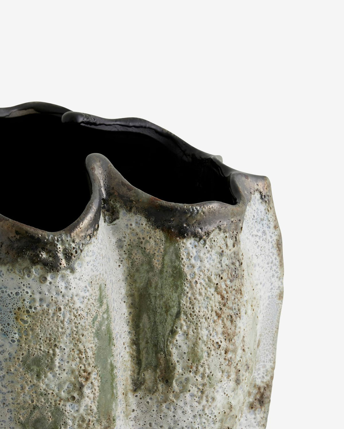 HENRY vase i keramik h35 cm - brun/hvid/grøn