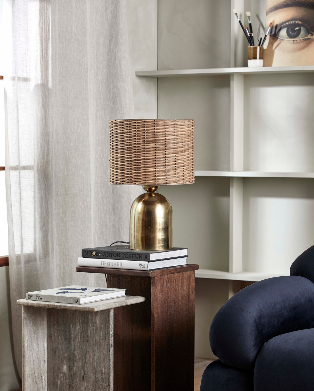 BASTI bordlampe - h51 cm - natur/messing