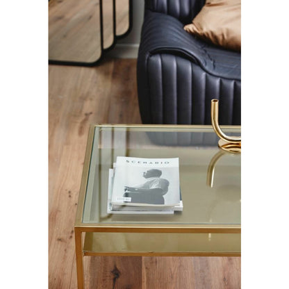 Nordal ETNE gyldent sofabord med klar glas - 70x70 cm
